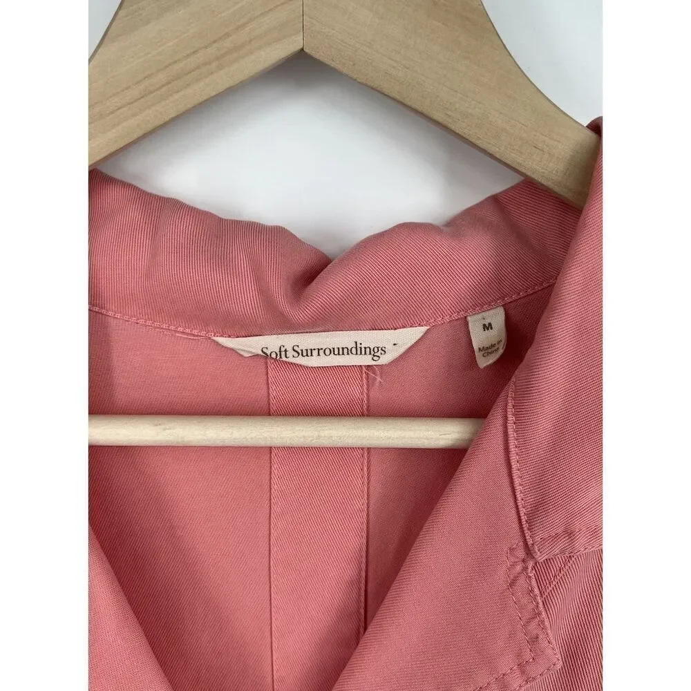 Soft Surroundings Shirt Jacket Size Medium Button Coral Pockets Raw Hem